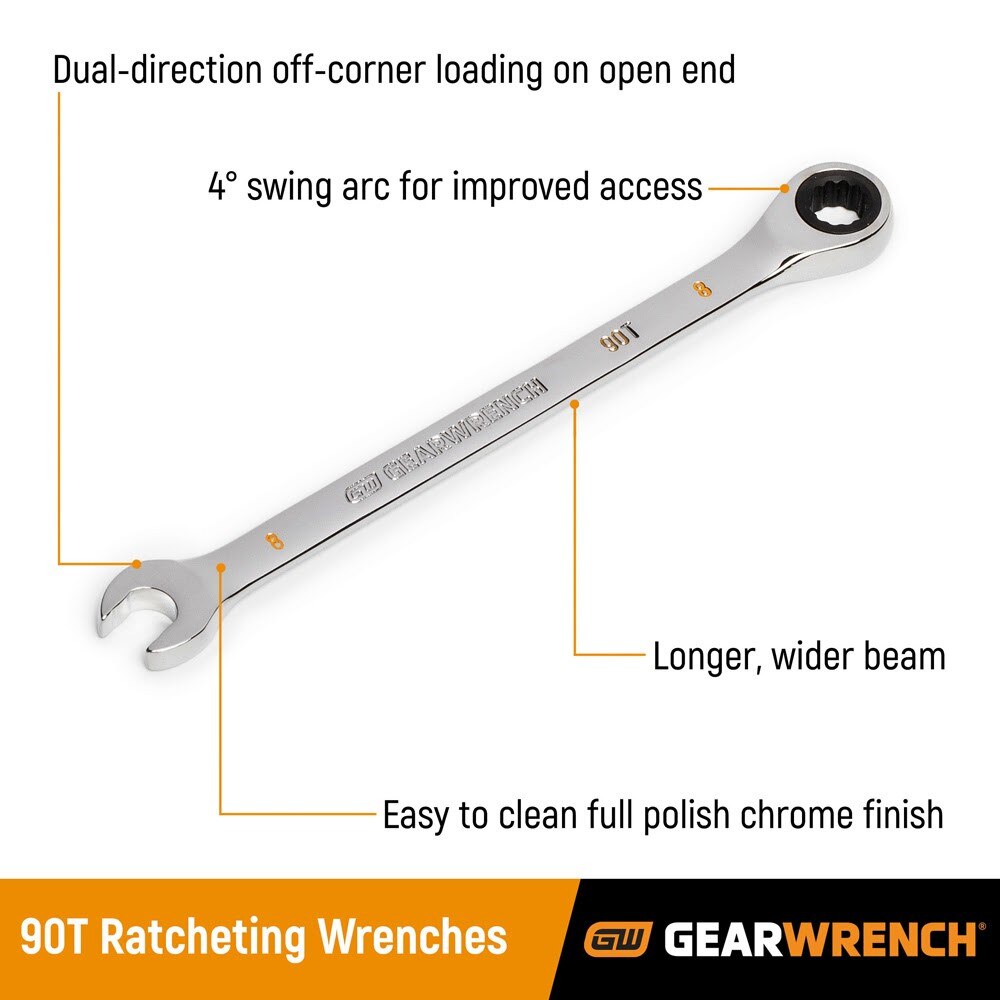 GearWrench 86944 7/16" 90-Tooth 12 Point Ratcheting Combination Wrench - 2