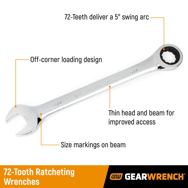 GearWrench 9317 7 Pc. 72-Tooth 12 Point Ratcheting Combination SAE Wrench Set - 2