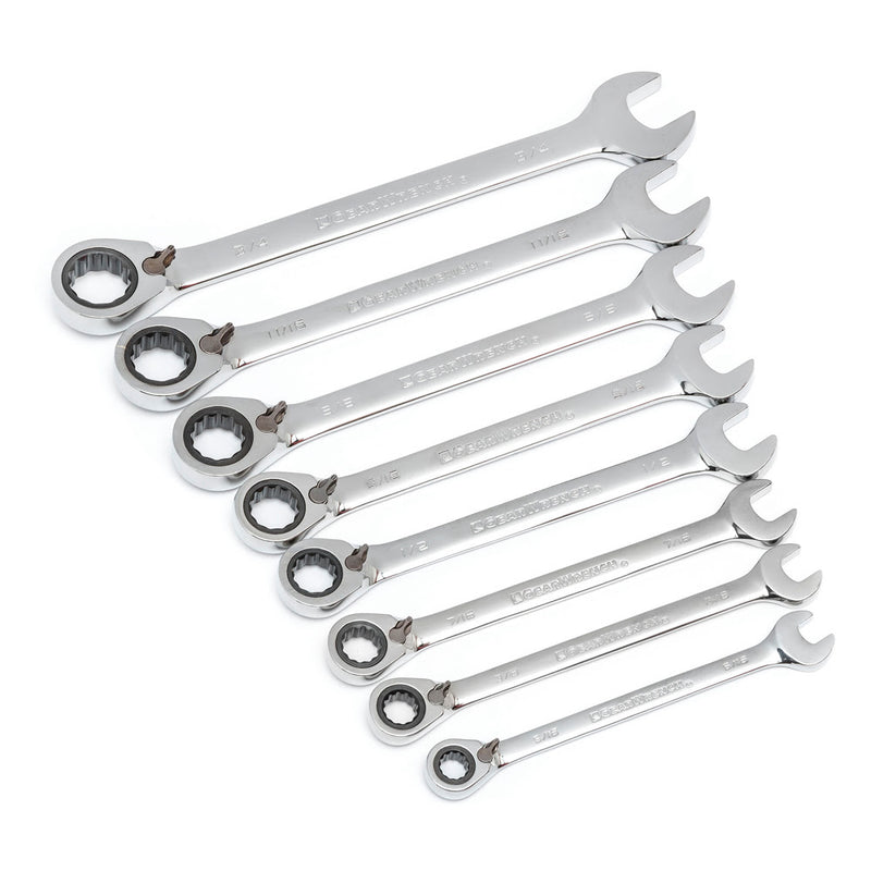 GearWrench 9533N 8 Pc. 72-Tooth 12 Point Reversible Ratcheting Combination SAE Wrench Set - 5