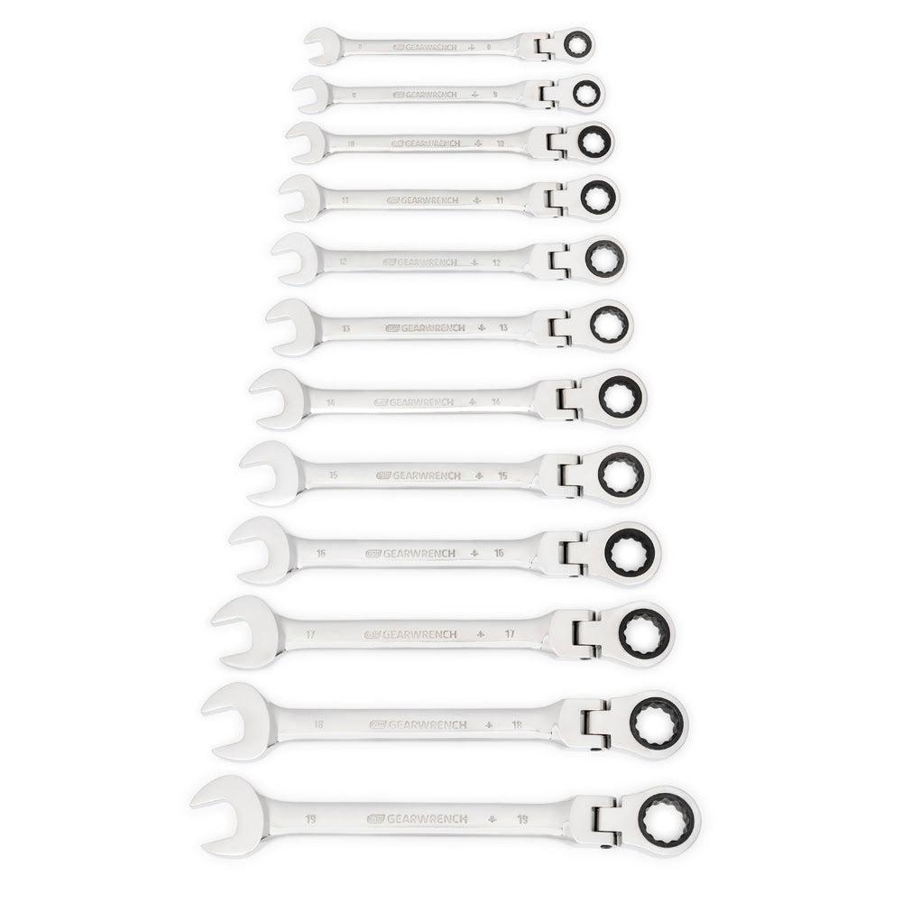 GearWrench 9901D 12 Pc. 72-Tooth 12 Point Flex Head Ratcheting Combination  Metric Wrench Set