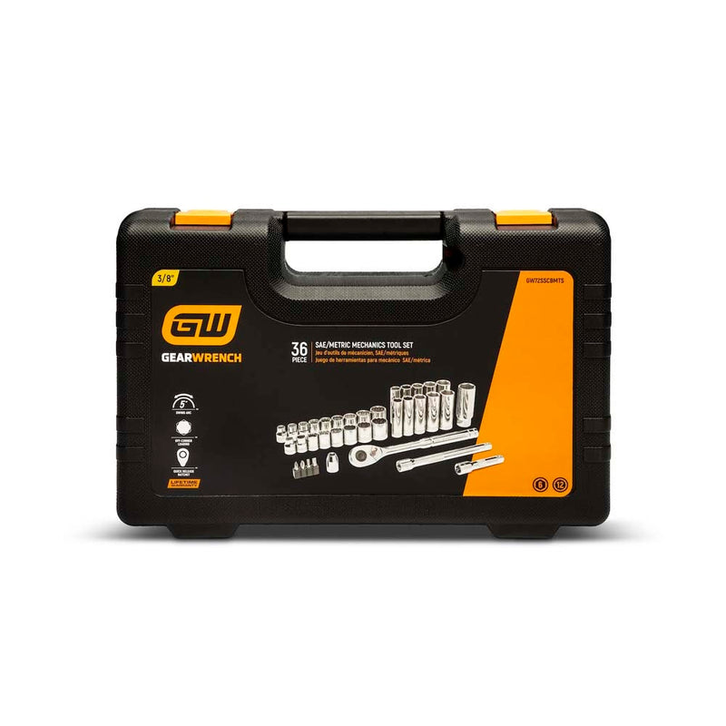 GearWrench GW72SSCBMTS 36 Piece 3/8” Drive 72-Tooth 12 Point Drive Mechanics Tool Set - 3