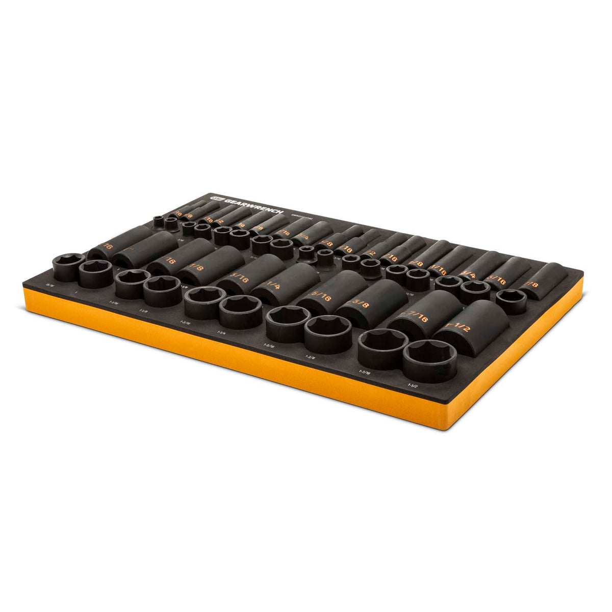 GearWrench GWMSISKHSAE 3/8 in and 1/2 in Drive 6 Point SAE Hi-Viz Impact Socket Set with Foam Tray (54 Piece)