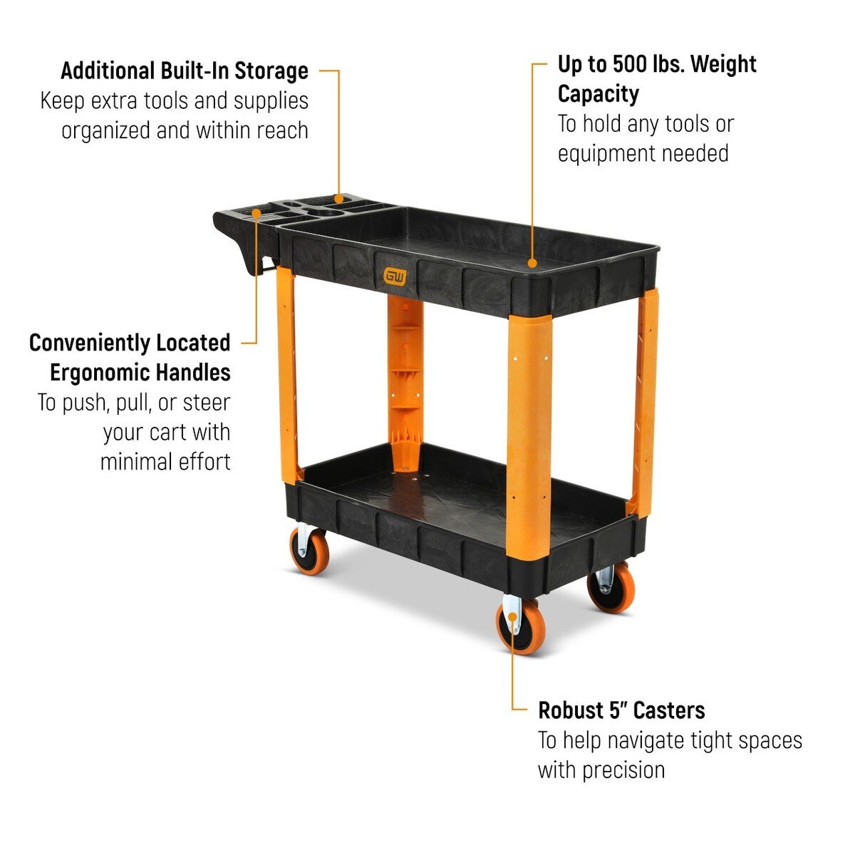 GearWrench GWPSCS 40" 2-Shelf Heavy Duty Utility Cart with Locking Casters - 2