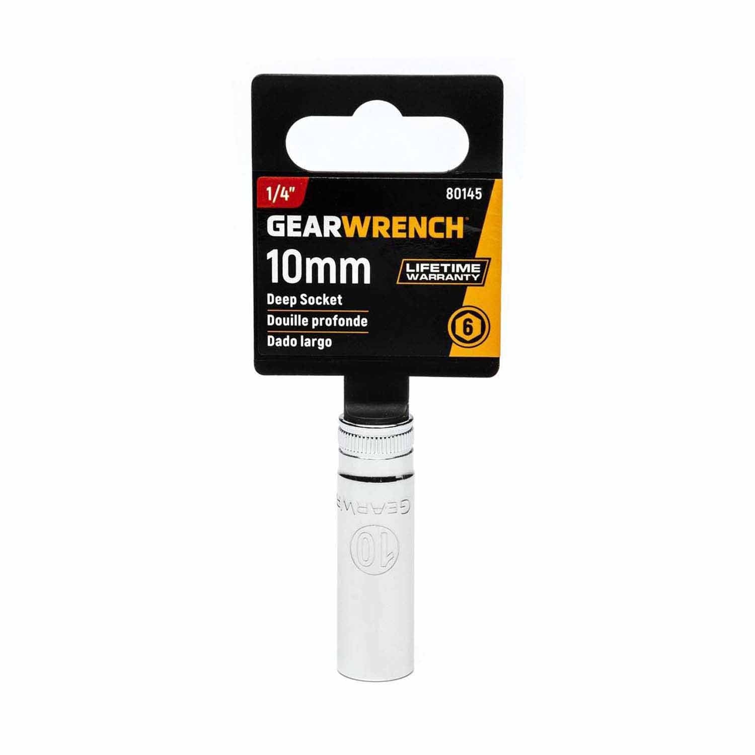 Gearwrench 80145 1/4" Drive 6 Point Deep Metric Socket 10mm - 2