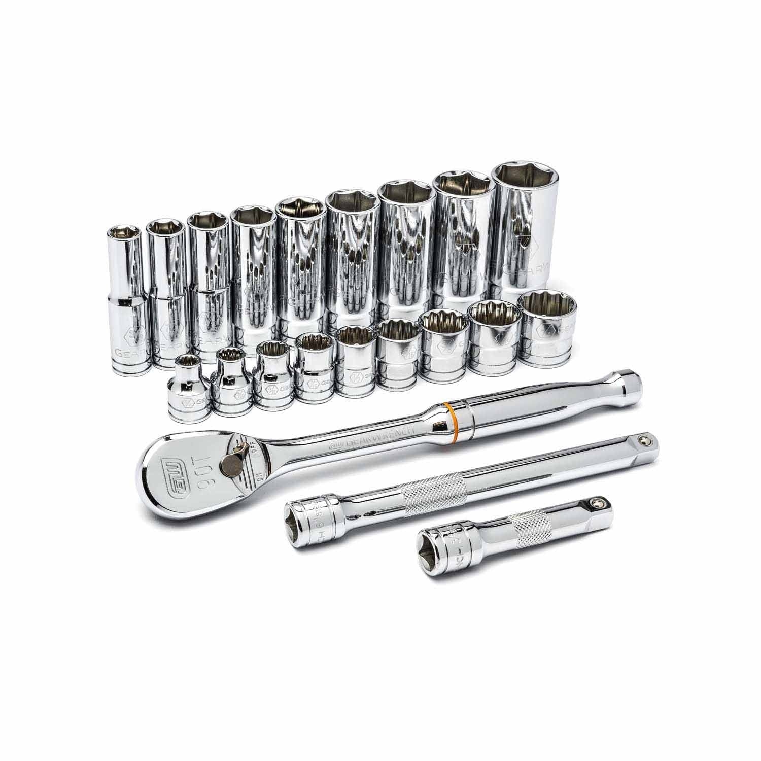 Gearwrench 80557 21 Pc. 3/8" Drive 6 & 12 Point Standard & Deep SAE Mechanics Tool Set