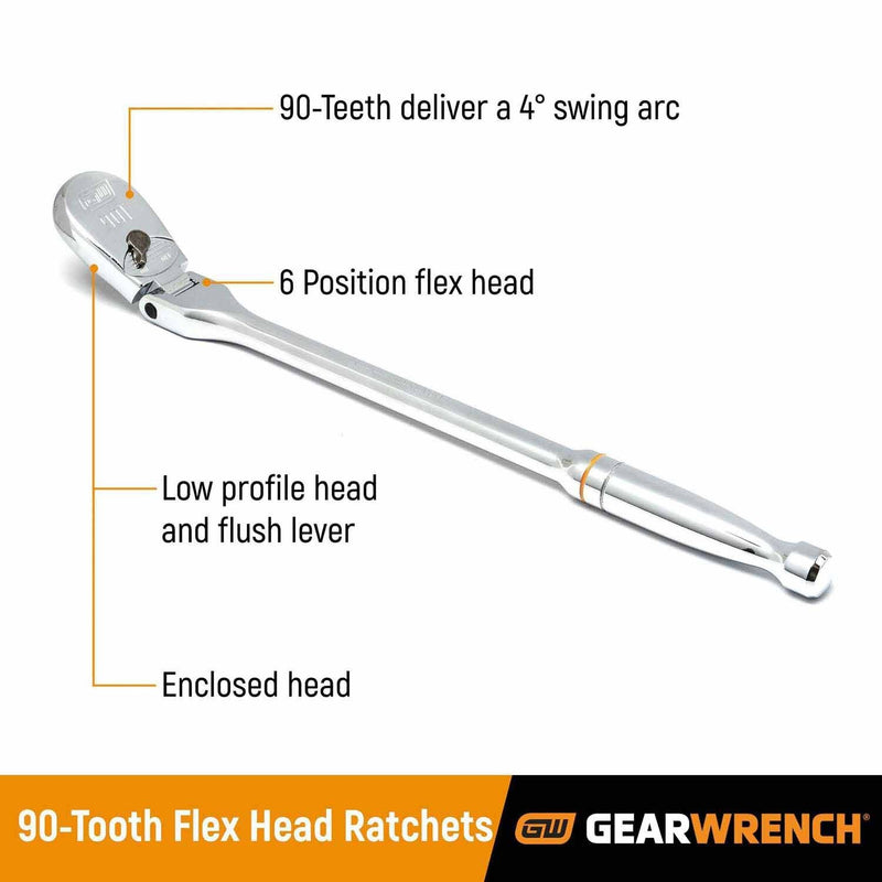 Gearwrench 81306T 1/2" Drive 90-Tooth Flex Head Teardrop Ratchet 17" - 2