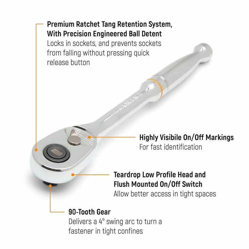 GearWrench 81309T 1/2" Drive 90-Tooth Quick Release Teardrop Ratchet - 4