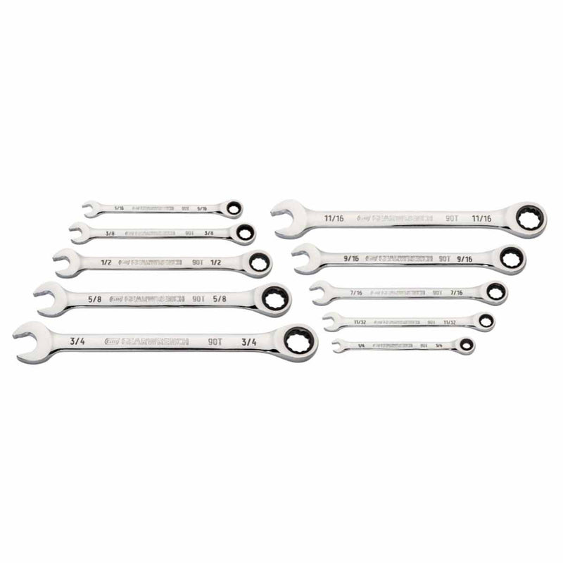 GearWrench 86958 10 Pc. 90-Tooth 12 Point SAE Combination Ratcheting Wrench Set - 2