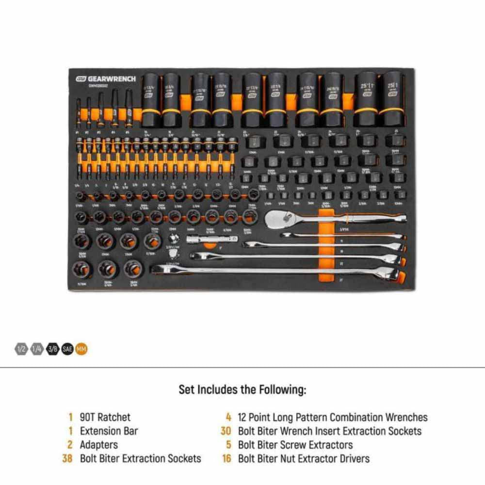 Gearwrench GWMSBBS02 97 Piece 1/4”, 3/8”, 1/2” Drive Bolt Biter™ Mecha