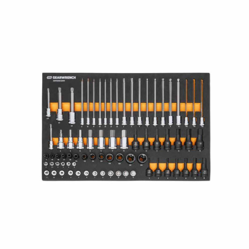 Gearwrench GWMSBSKCBMM 74 Piece 1/4”, 3/8”, 1/2” Drive Metric Bit Socket Set in Foam Storage Tray