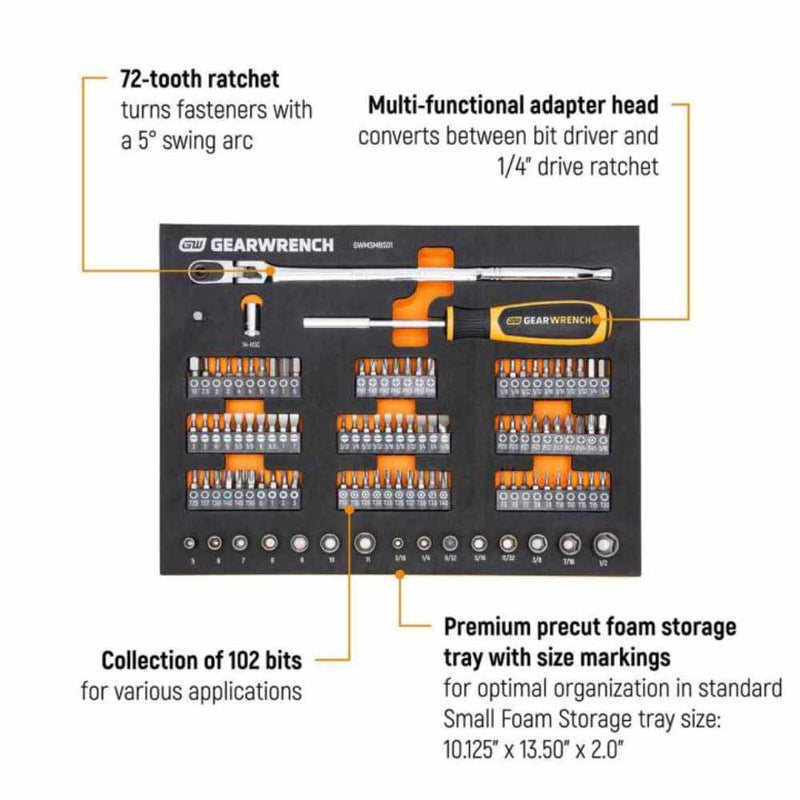 Gearwrench GWMSMBS01 105 Pc. 1/4” Drive Slim Head Mechanics Tool Set in Foam Storage Tray - 2