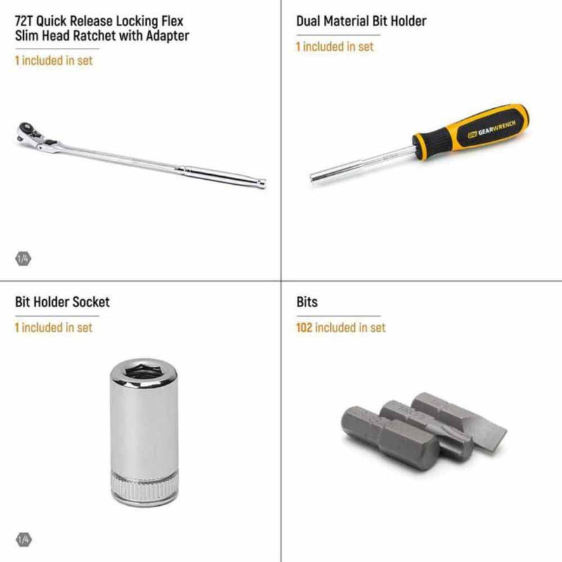 Gearwrench GWMSMBS01 105 Pc. 1/4” Drive Slim Head Mechanics Tool Set in Foam Storage Tray - 8