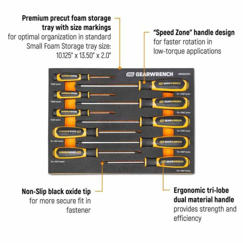 Gearwrench GWMSSCRTX 10 Piece Torx® Dual Material Screwdriver Set in Foam Storage Tray - 2