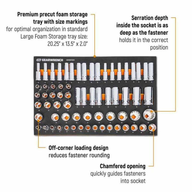 Gearwrench GWMSSKT12MM 67 Piece 1/2” Drive Master Metric Socket Set in Foam Storage Tray - 2