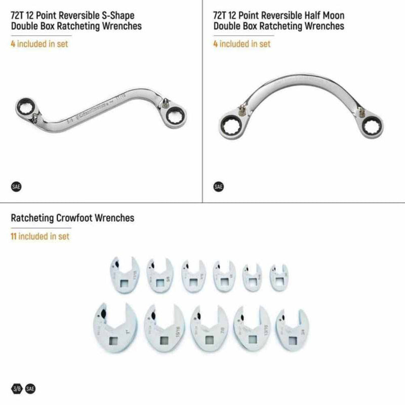 Gearwrench GWMSSRWSAE 19 Piece Specialty Ratcheting SAE Wrench Set in Foam Storage Tray - 6