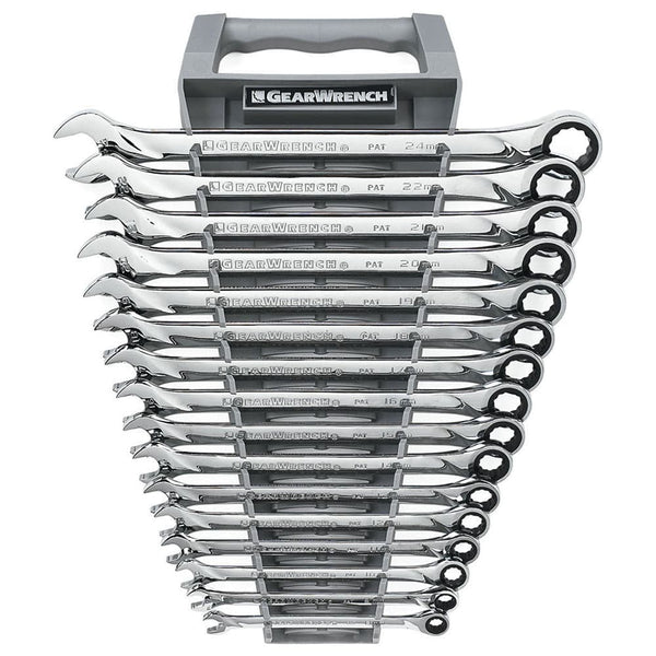 GearWrench 85099 16 Pc. 72-Tooth 12 Point XL Ratcheting Combination Metric Wrench Set