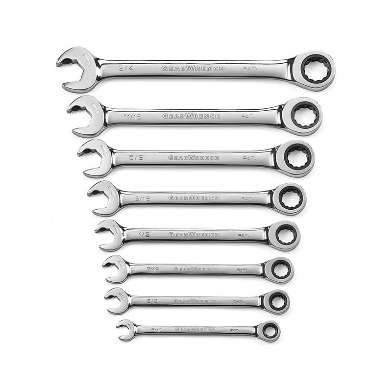 GearWrench 85599 8 Pc. 72-Tooth 12 Point Open End Ratcheting Combination SAE Wrench Set