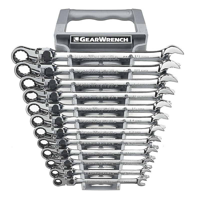 GearWrench 85698 12 Pc. 72-Tooth 12 Point XL Locking Flex Head Ratcheting Combination Metric Wrench Set