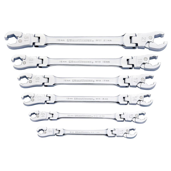 GearWrench 89101D 6 Pc. Ratcheting Flex Head Flare Nut Metric Wrench Set