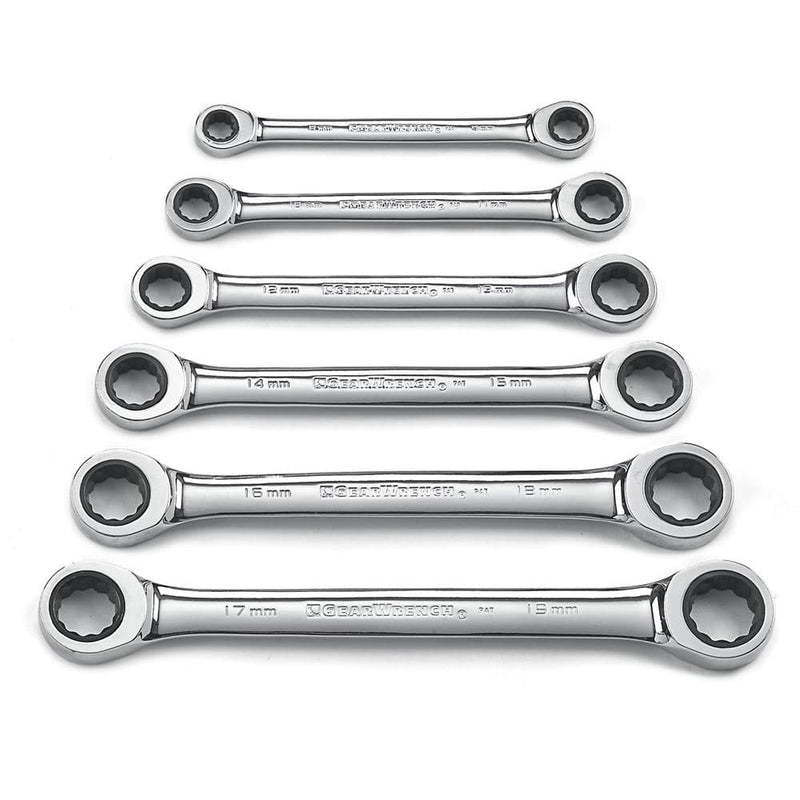 GearWrench 9260 6 Pc. 72-Tooth 12 Point Double Box Ratcheting Metric Wrench Set