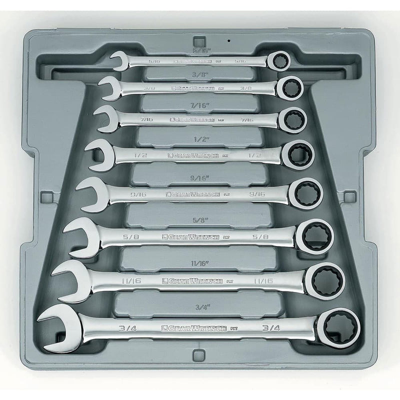 GearWrench 9308D 8 Pc. 72-Tooth 12 Point Ratcheting Combination SAE Wrench Set