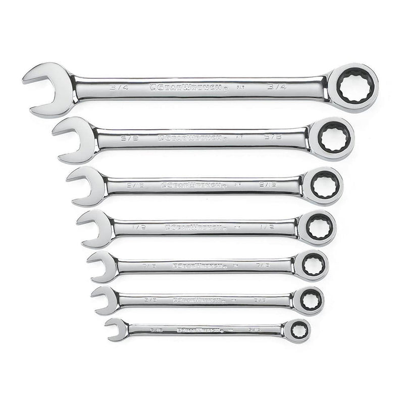 GearWrench 9317 7 Pc. 72-Tooth 12 Point Ratcheting Combination SAE Wrench Set