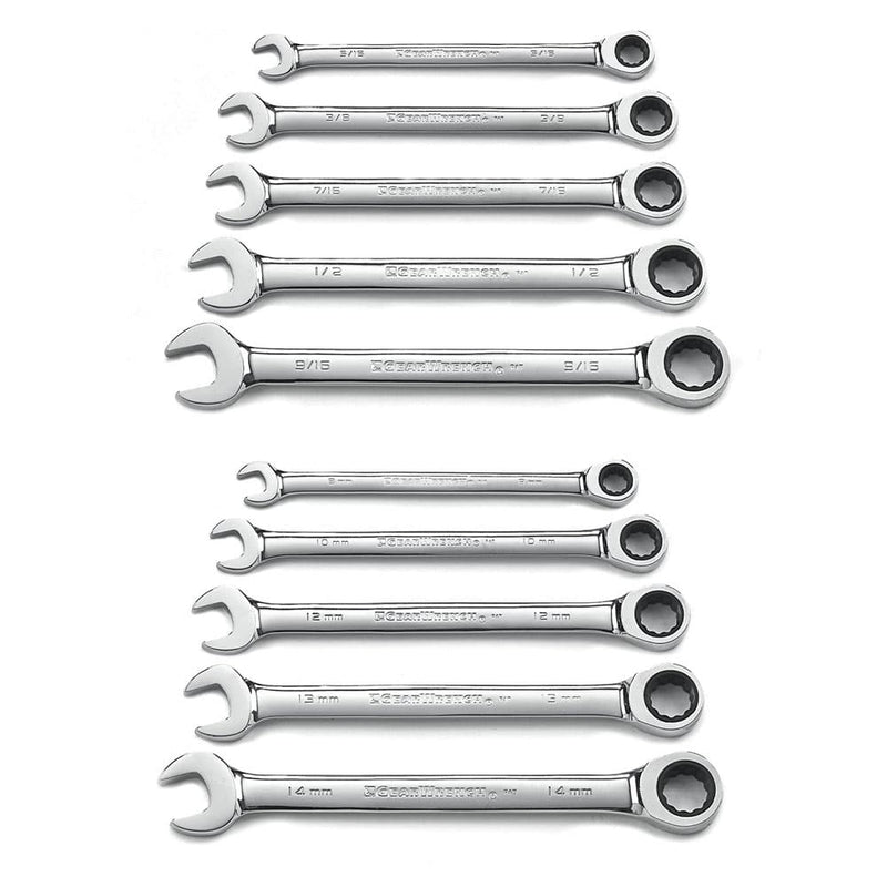 GearWrench 9418 10 Pc. 72-Tooth 12 Point Ratcheting Combination SAE/Metric Wrench Set
