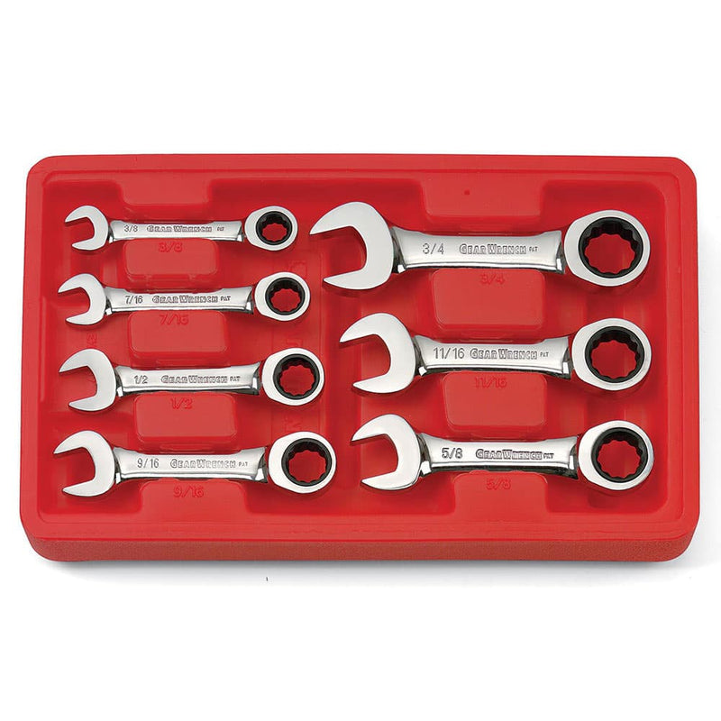 GearWrench 9507D 7 Pc. 72-Tooth 12 Point Stubby Ratcheting Combination SAE Wrench Set