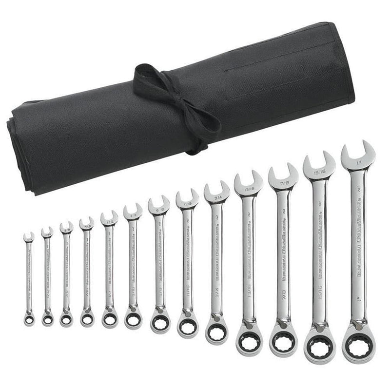 GearWrench 9509RN 13 Pc. 72-Tooth 12 Point Reversible Ratcheting Combination SAE Wrench Set with Tool Roll