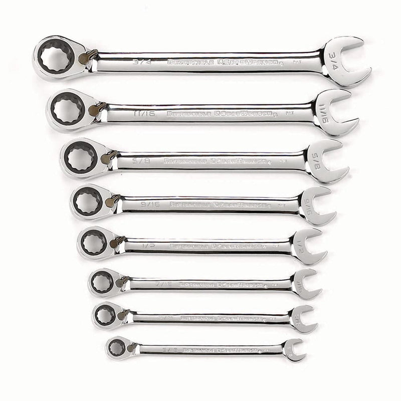 GearWrench 9533N 8 Pc. 72-Tooth 12 Point Reversible Ratcheting Combination SAE Wrench Set