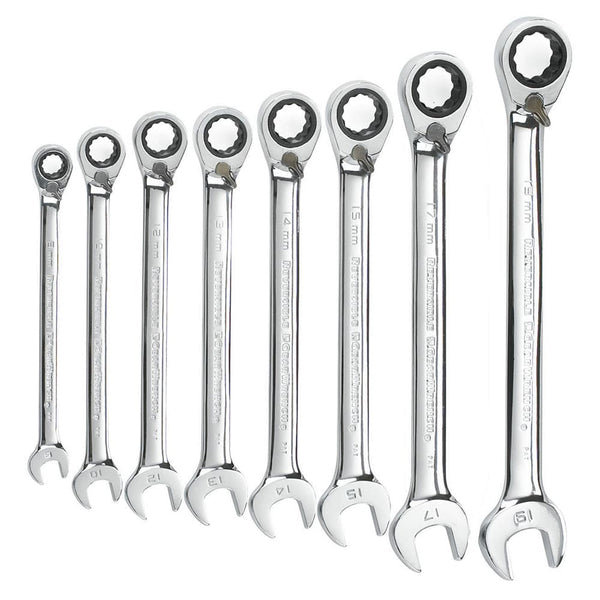 GearWrench 9543 8 Pc. 72-Tooth 12 Point Reversible Ratcheting Combination Metric Wrench Set