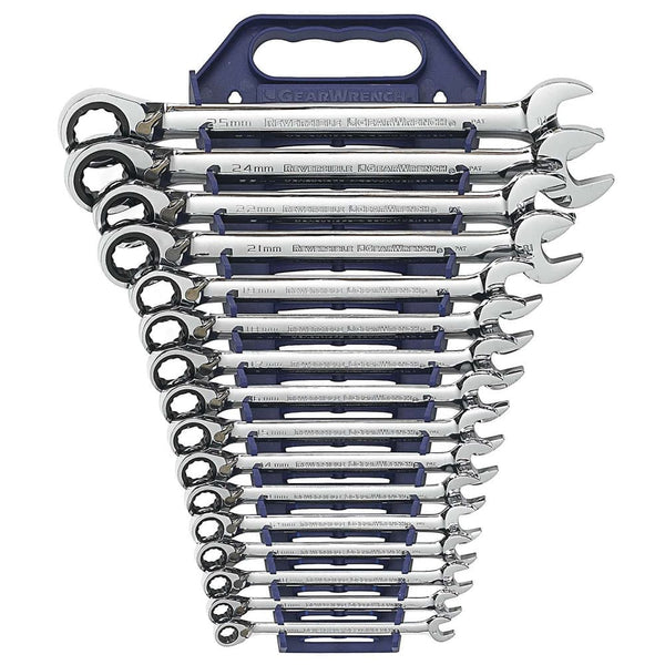 GearWrench 9602N 16 Pc. 72-Tooth 12 Point Reversible Ratcheting Combination Metric Wrench Set