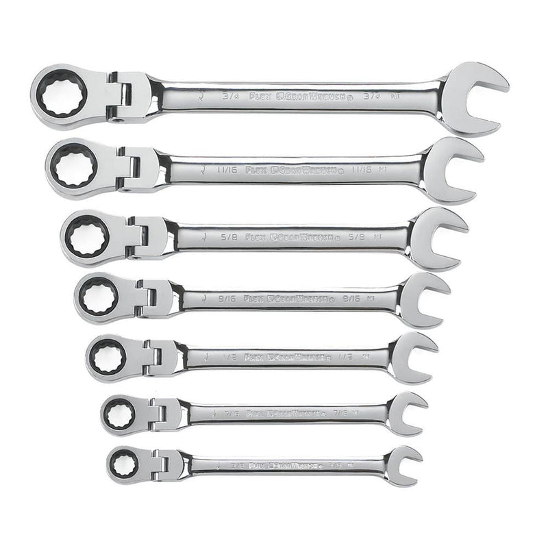 GearWrench 9700 7 Pc. 72-Tooth 12 Point Flex Head Ratcheting Combination SAE Wrench Set