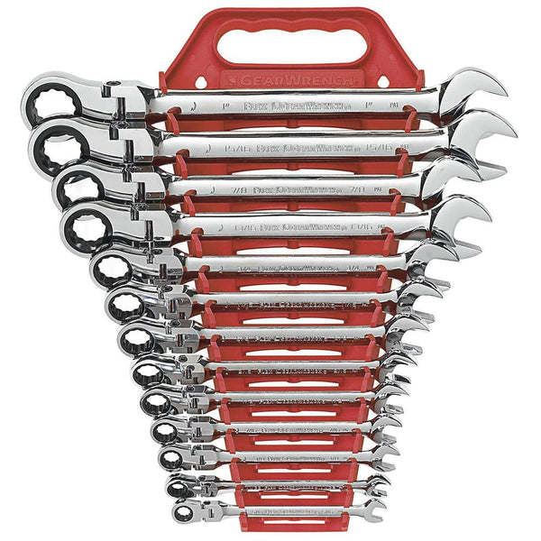 GearWrench 9702D 13 Pc. 72-Tooth 12 Point Flex Head Ratcheting Combination SAE Wrench Set