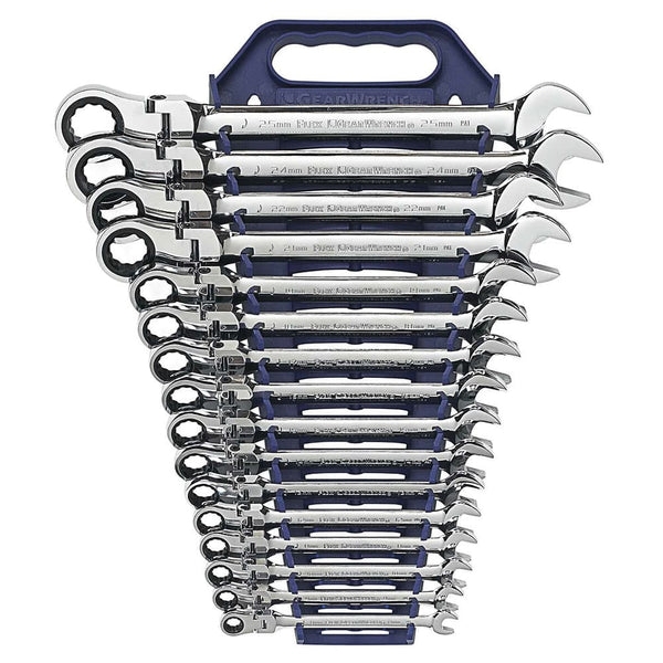 GearWrench 9902D 16 Pc. 72-Tooth 12 Point Flex Head Ratcheting Combination Metric Wrench Set