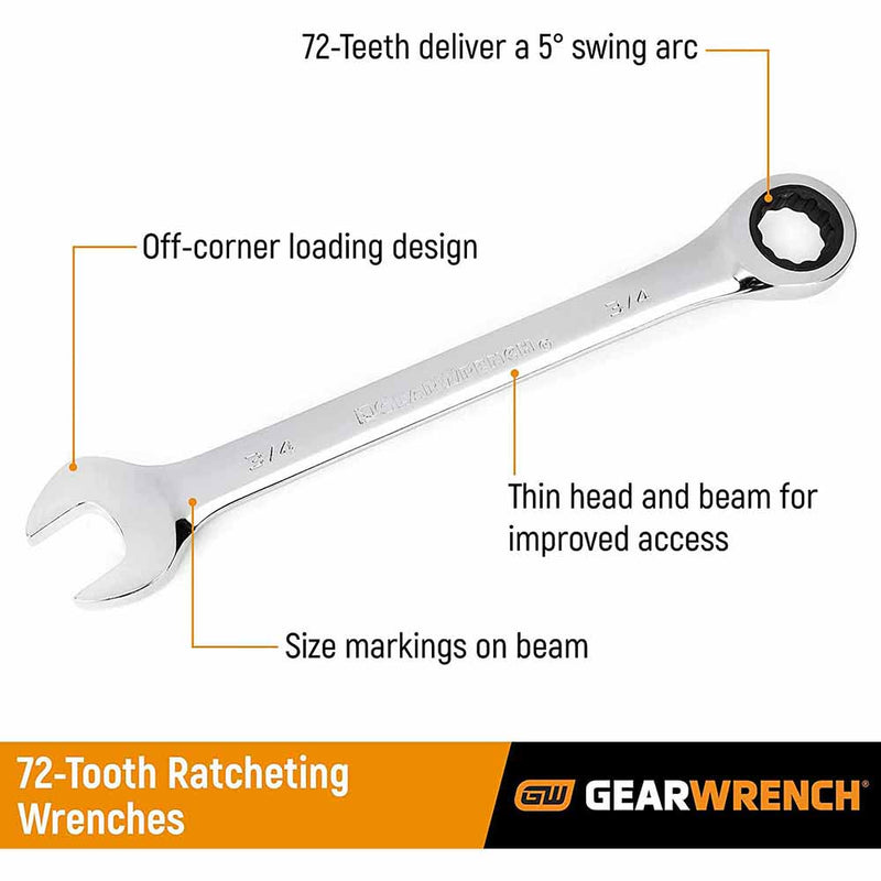 GearWrench 85034 34 Pc. 72-Tooth 12 Point Standard & Stubby Ratcheting