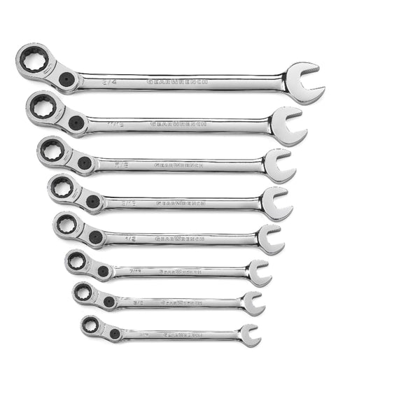 GearWrench 85498 8 Pc. 72-Tooth 12 Point Indexing Combination SAE Wrench Set