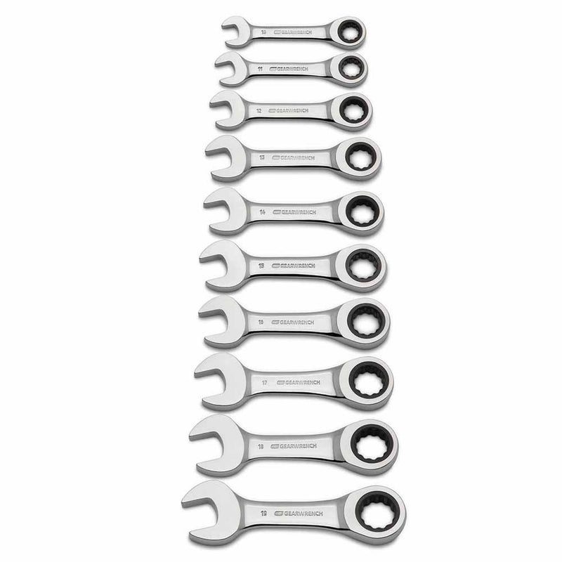 GearWrench 9520D 10 Pc. 72-Tooth 12 Point Stubby Ratcheting Combination Metric Wrench Set