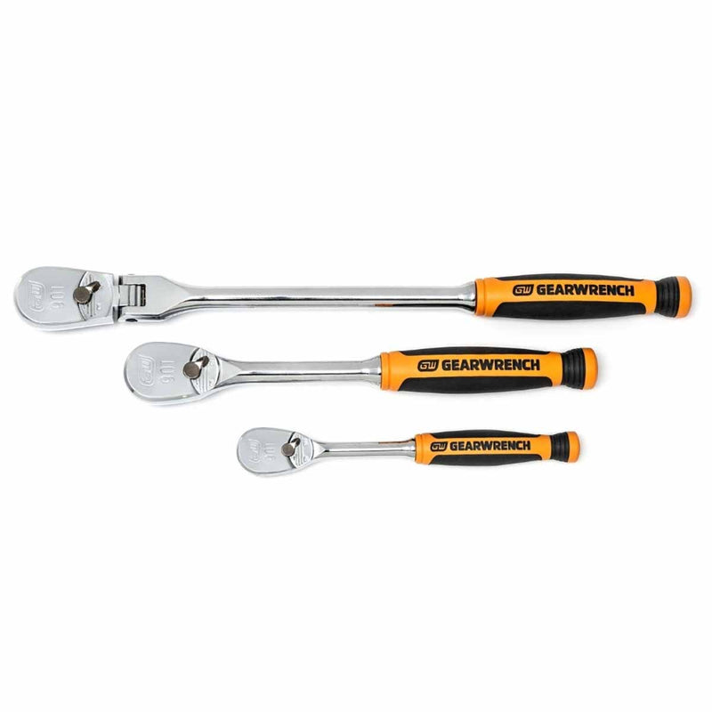 GearWrench 81203T 3 Pc. 1/4" & 3/8" Drive 90-Tooth Dual Material Teardrop Ratchet Set