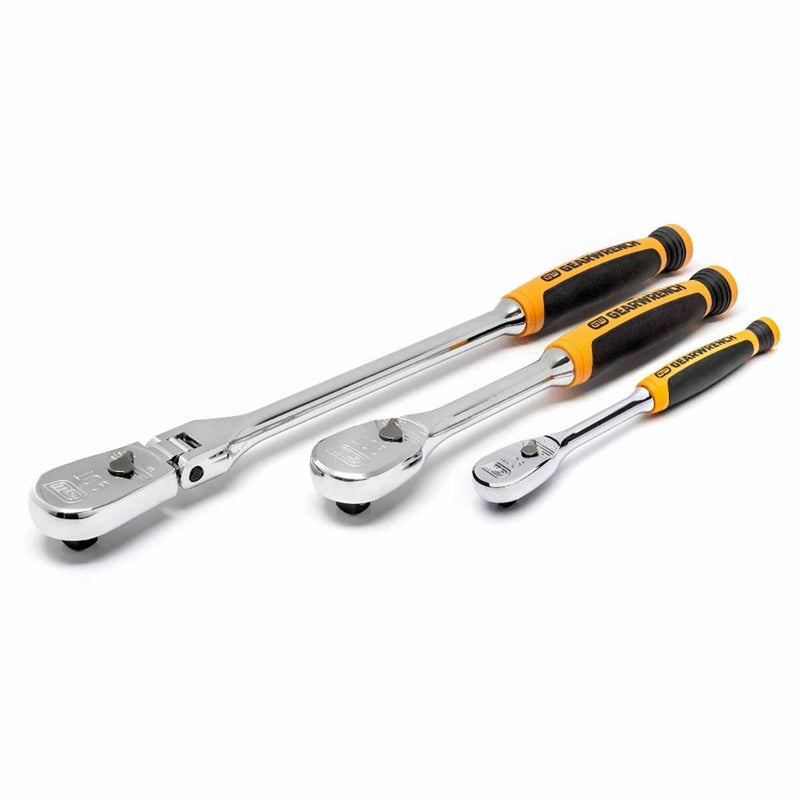 GearWrench 81203T 3 Pc. 1/4" & 3/8" Drive 90-Tooth Dual Material Teardrop Ratchet Set