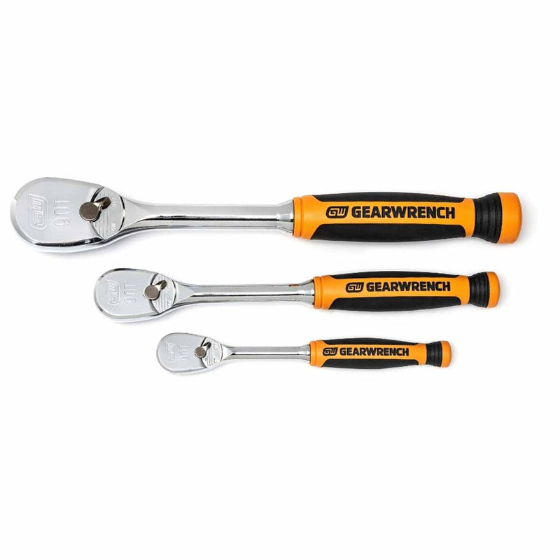 GearWrench 81207T 3 Pc. 1/4", 3/8" & 1/2" Drive 90-Tooth Dual Material Teardrop Ratchet Set