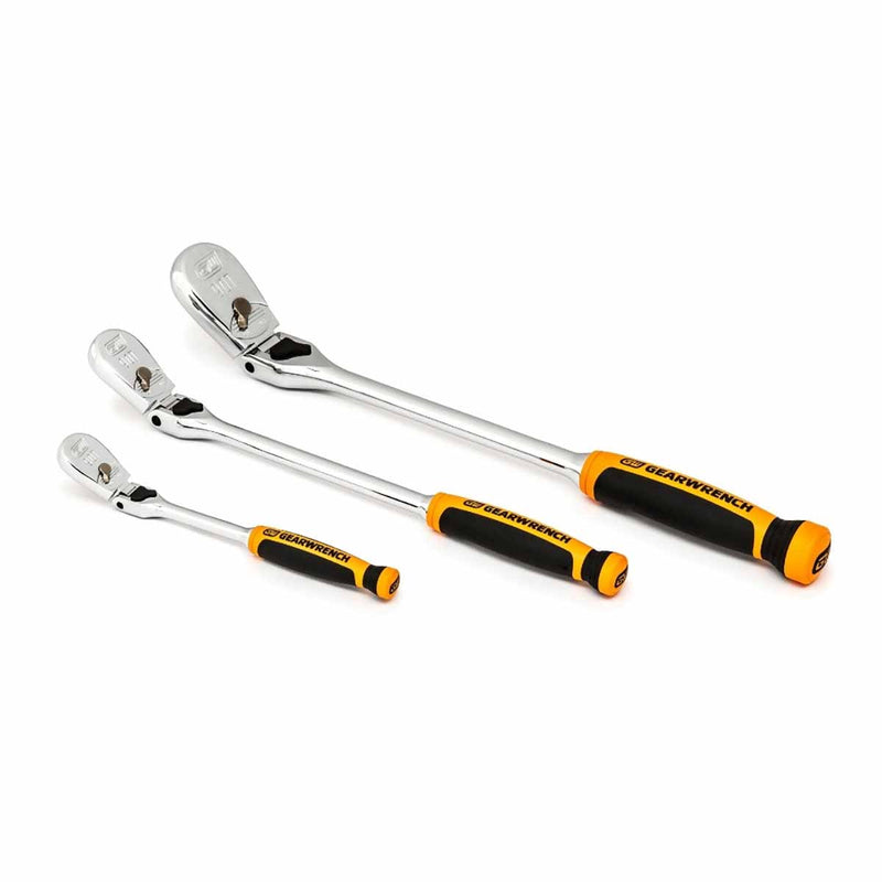 GearWrench 81298T 3 Pc. 1/4", 3/8" & 1/2" Drive 90-Tooth Dual Material Locking Flex Head Ratchet Set