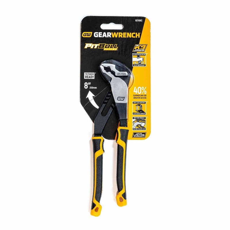 GearWrench 82168C 8" Pitbull K9 V-Jaw Dual Material Tongue and Groove Pliers
