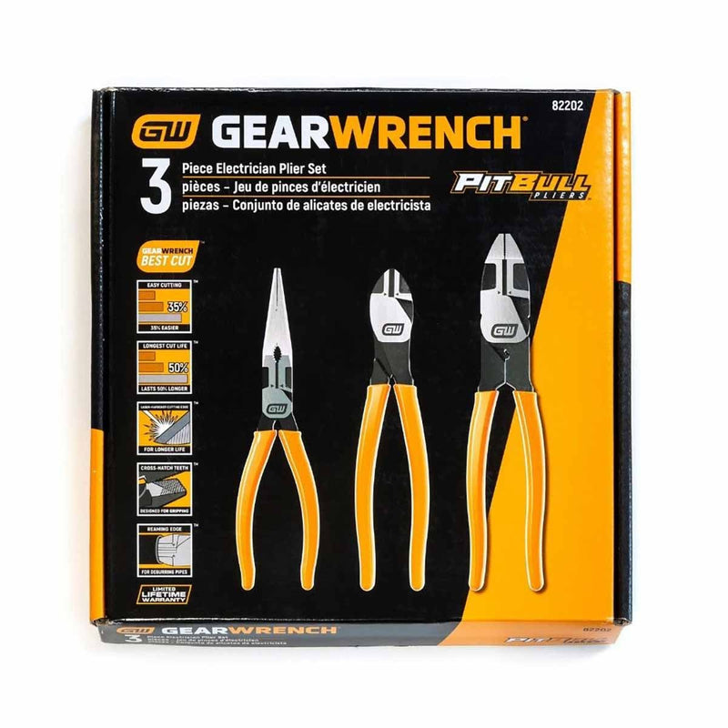 GearWrench 82202 3 Pc. Pitbull Dipped Handle Electrician's Plier Set