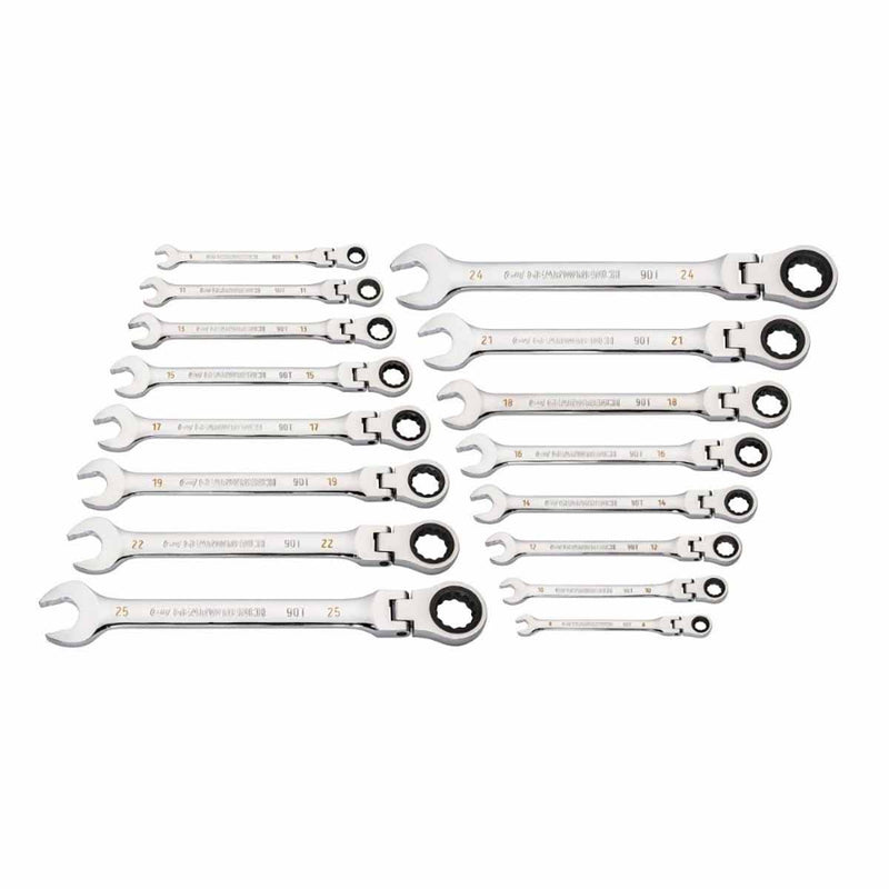 GearWrench 86728 16 Pc. 90-Tooth 12 Point Flex Head Ratcheting Combina