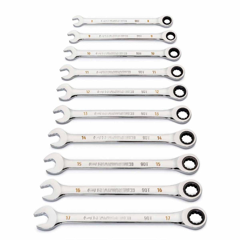 GearWrench 86927 12 Pc. 90-Tooth 12 Point Metric Combination Ratcheting Wrench Set