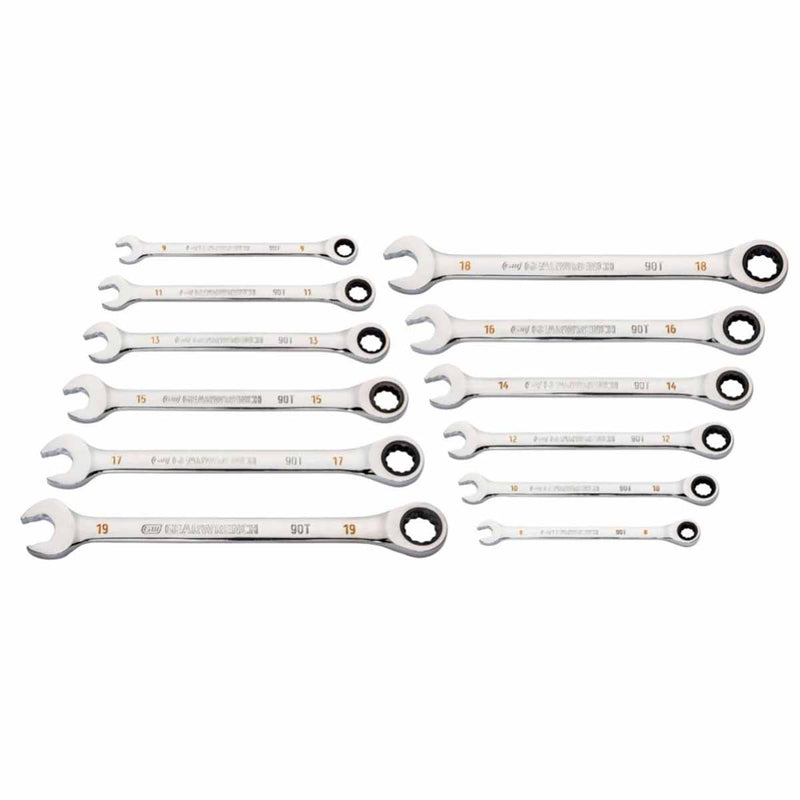GearWrench 86927 12 Pc. 90-Tooth 12 Point Metric Combination Ratcheting Wrench Set
