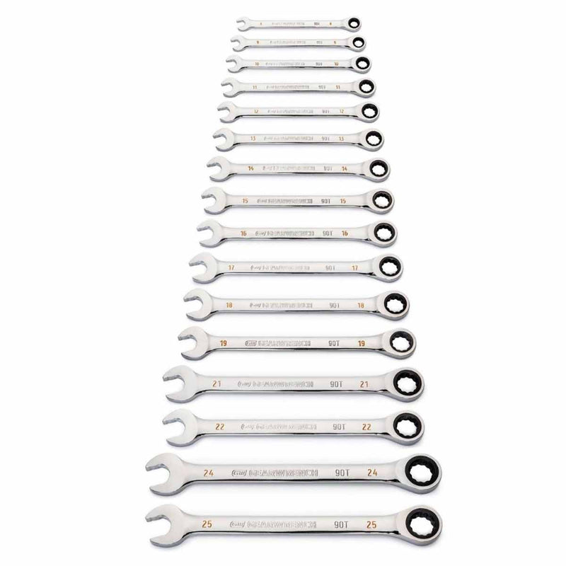 GearWrench 86928 16 Pc. 90-Tooth 12 Point Metric Combination Ratcheting Wrench Set